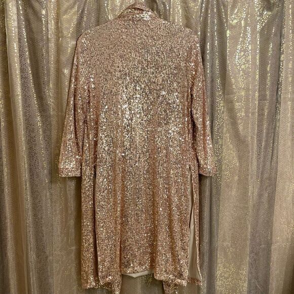 Anthropologie BB Dakota Sparkly Sequin Rose Gold Open Cardigan Duster XSP - Picture 2 of 11
